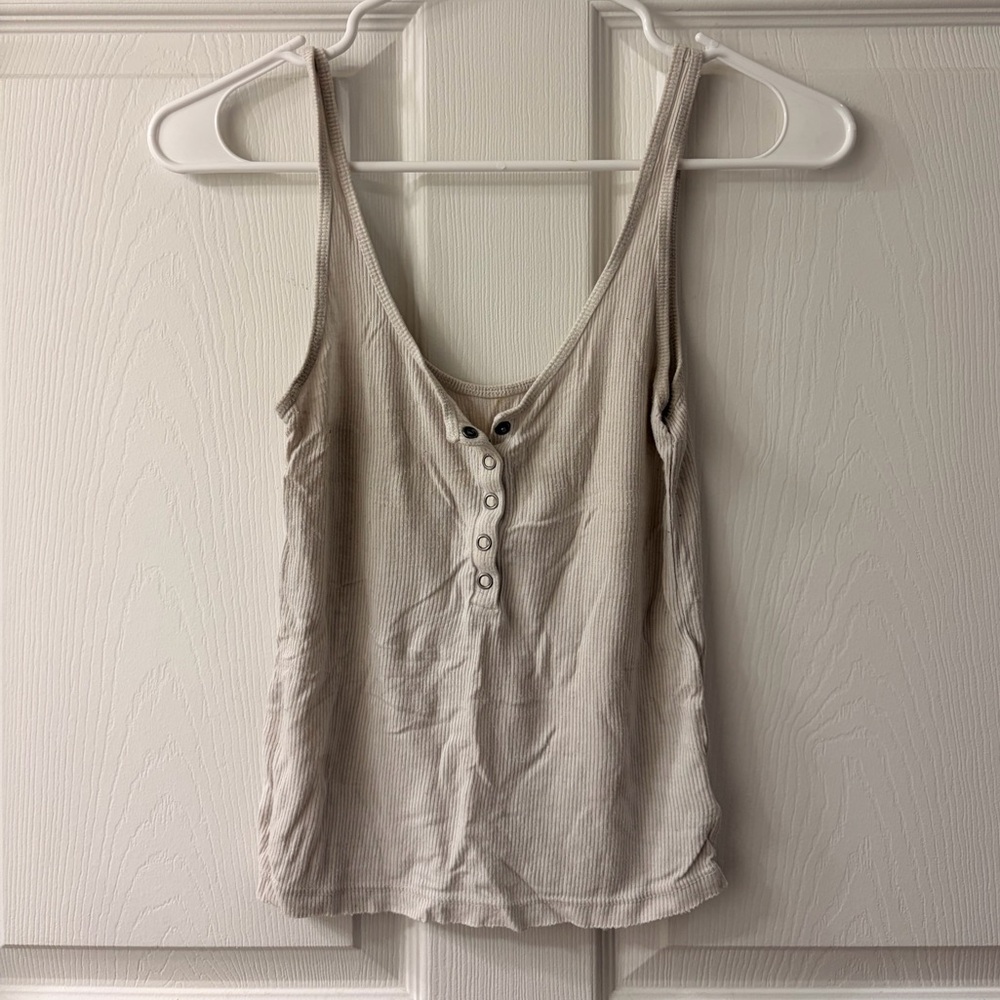 American Eagle Outfitters White Ribbed Buttoned Tank Top